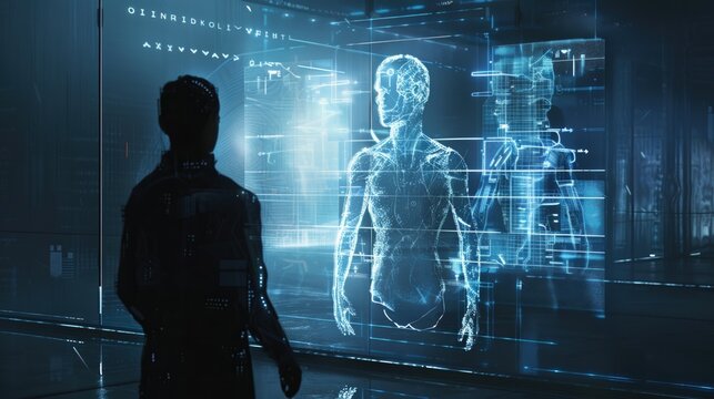 Digital twin visualization with high tech structure and glowing system core