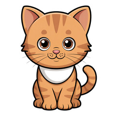 Cute Orange Cartoon Kitten with Big Eyes and Bib on a Transparent Background