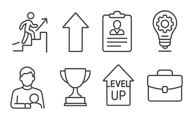 Level up icon set. Linear style. Graph up icons. Level upgrade icons
