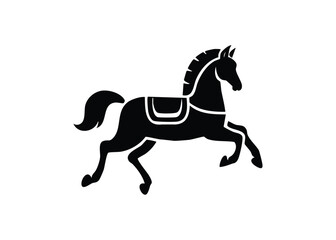Fototapeta premium Black and white silhouette illustration of a horse in a dynamic jumping position on a white background