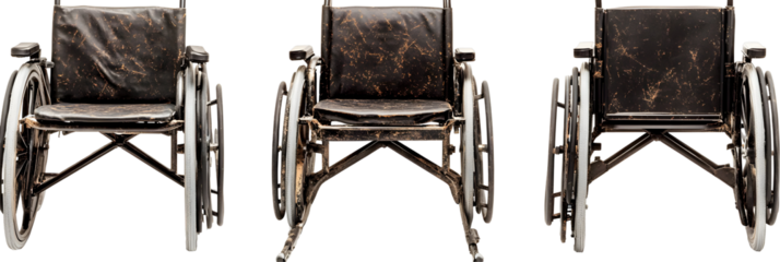 Trio of Wheelchairs: A Stark Black Background Highlighting Mobility and Resilience