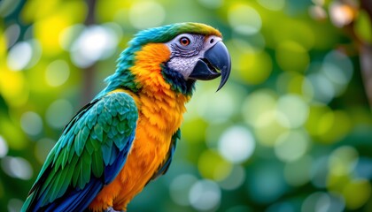 Fototapeta premium a vibrant parrot perched in front of greenery