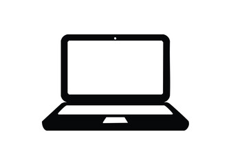 Simple black and white illustration of a modern laptop computer device for digital designs