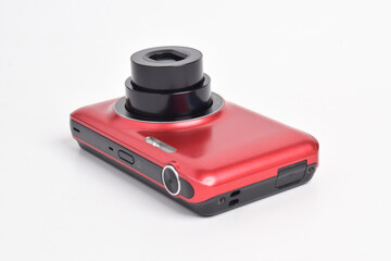 Red Digital Camera isolated on white background. Compact digital camera