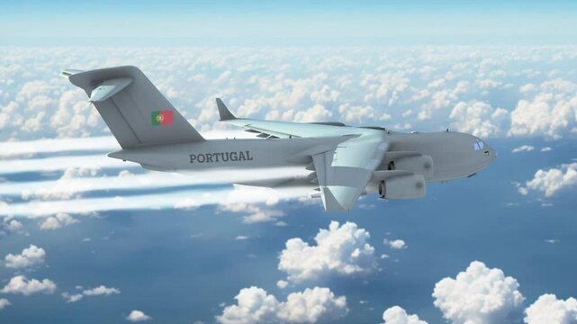 Heavy Transport Aircraft Cargo Plane Flying Above the Clouds  Country Portugal