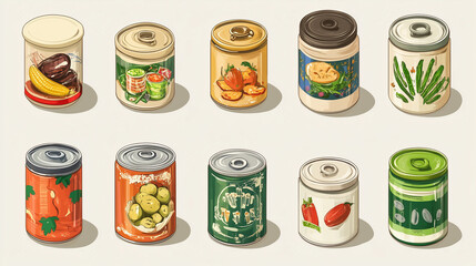Selection of different canned goods, representing a range of preserved foods.

