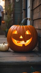 Obraz premium Jack o lantern pumpkin candlelit halloween seasonal decor