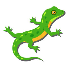 Funny green cartoon dragon reptile vector illustration with a cute baby alligator character playing with a toy in nature