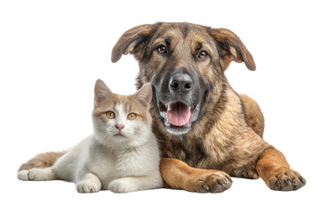Obraz premium PNG Adorable dog and cat posing together on white background