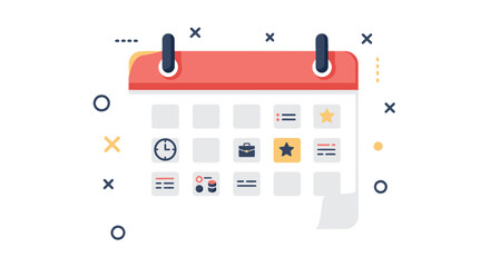 Minimalist calendar icon with various scheduled events and task reminders for productivity