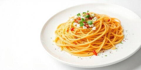 Creamy White Sauce Spaghetti on White Plate - Delicious Pasta Dish