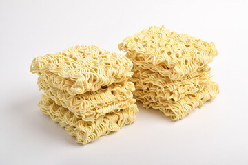 Raw instant noodles isolated on white background.