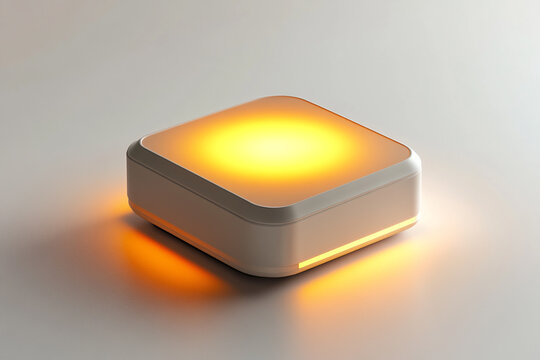 Illuminated Cube Modern Technology Device Glowing Amber Light Minimalist Design