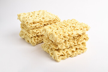 Raw instant noodles isolated on white background.