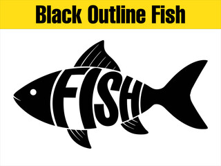 Simple Black Outline Fish Vector Illustration