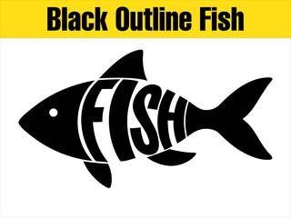 Simple Black Outline Fish Vector Illustration