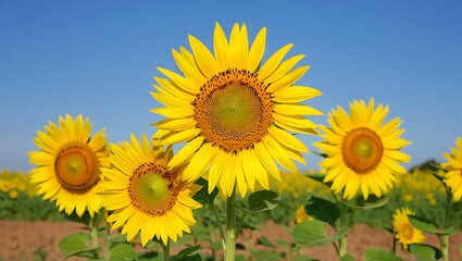 Vibrant sunflowers blooming in a sunny field seasonal holiday backgrounds