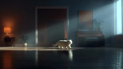 White cat in a sunlit room