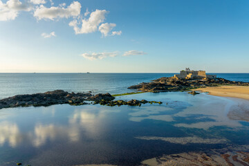 View the Fort National and Eventail beach in Saint Malo, llle-et-Vilaine, Brittany, France