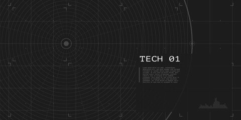 Concentric circle grid with target center on dark background. Futuristic radar tech interface. Digital HUD. Sci fi screen. Spaceship control or VR display.