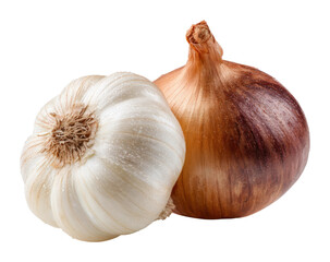 Cooking essentials garlic and onion kitchen food culinary environment isolated on transparent background