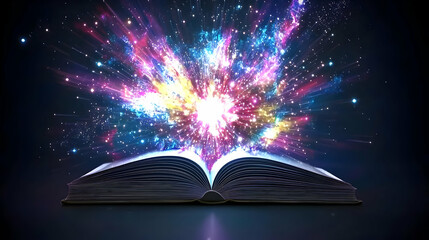 Glowing Open Book With Colorful Sparks