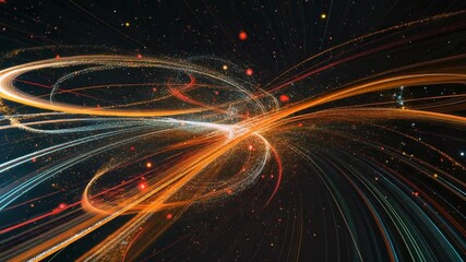 Dynamic digital lines of light with vibrant particles dancing in seamless motion