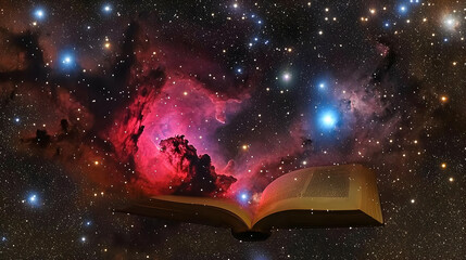 Open Book Among Nebula Stars In Space