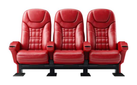 Comfortable red cinema seats movie theater furniture eye-level seating experience isolated on transparent background