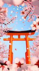 Pixel Art Cherry Blossoms And Torii Gate