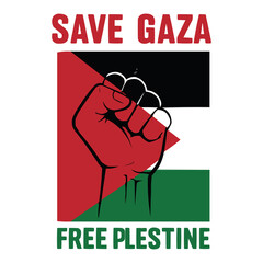 Empowering Solidarity Bold Save Gaza and Free Palestine Design with Raised Fist and Vibrant Palestinian Flag Symbolizing Resistance and Hope