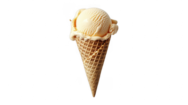 Vanilla ice cream in a waffle cone on a transparent background, PNG image, PNG file.