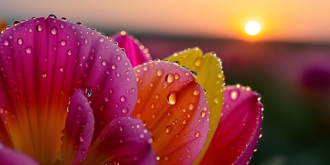 Fototapeta premium Dewy Pink and Orange Flowers at Sunrise