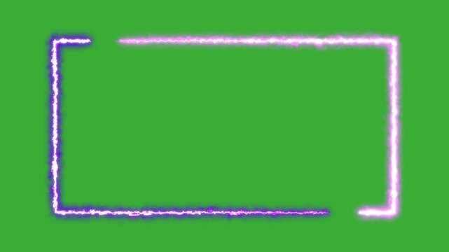 shiny geometric neon rectangle frame with electric visual effect. Rectangle shape animation on green screen chroma key background. trendy glow light running. Abstract neon rectangular frame animated.