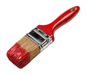Action with a red brush at home supplies in a creative environment perspective isolated on transparent background
