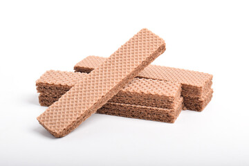 Chocolate wafer biscuits isolated on white background