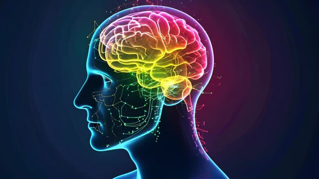 Exploring human mind's emotion, intellect, creativity through glowing brain in silhouette