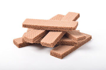 Chocolate wafer biscuits isolated on white background