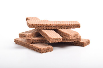 Chocolate wafer biscuits isolated on white background