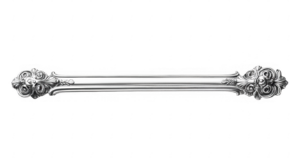 Ornate metallic bar featuring decorative fleur-de-lis ends on a transparent background, PNG image, PNG file.