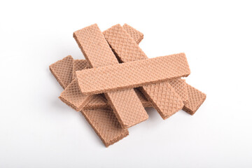 Chocolate wafer biscuits isolated on white background