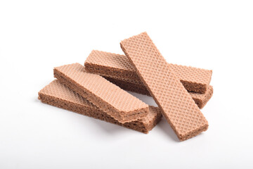 Chocolate wafer biscuits isolated on white background