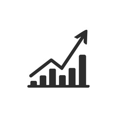 Rising bar graph with arrow shows growth and upward trend for business concepts