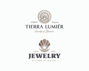 vintage classic with diamond pearl shell and oyster sea element luxury logo