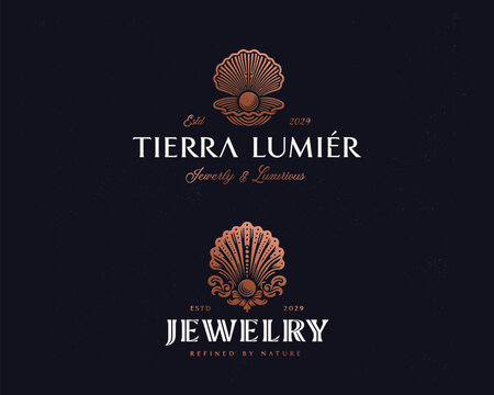 vintage classic with diamond pearl shell and oyster sea element luxury logo