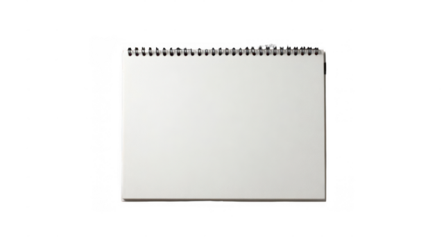 Close up of blank sketchbook pages with spiral binding, offering a clean canvas for creative expression, isolated on a transparent background