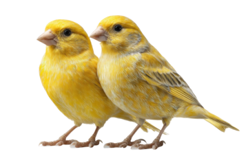 PNG Two vibrant yellow canaries perched together against black background