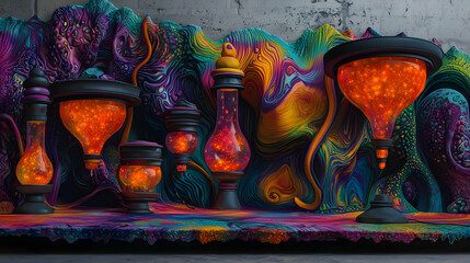 Abstract Glowing Lamps On Colorful Display