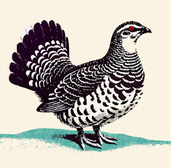 Black and White Illustration of a Willow Ptarmigan