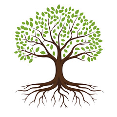 Fototapeta premium Abstract stylized tree with green leaves on a black background illustration